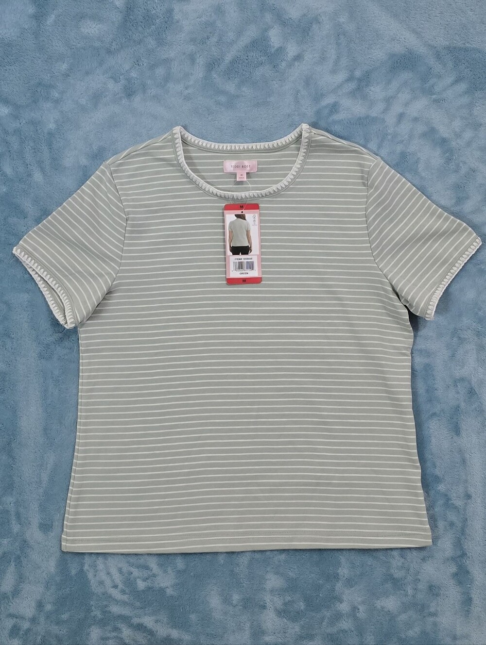 Teddy Rose Women's Striped Short Sleeve Top, Medium